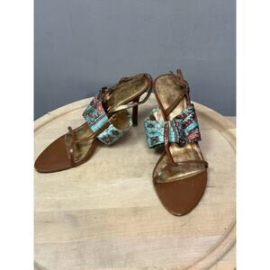 Nine West Strappy Heel Stacked Heel Womens‎ 9M Brown Floral Retro